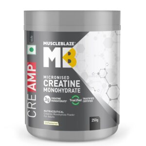 muscleblaze micronised creatine monohydrate creamp powder, unflavoured (80 servings, 250g) | trustified certified creatine