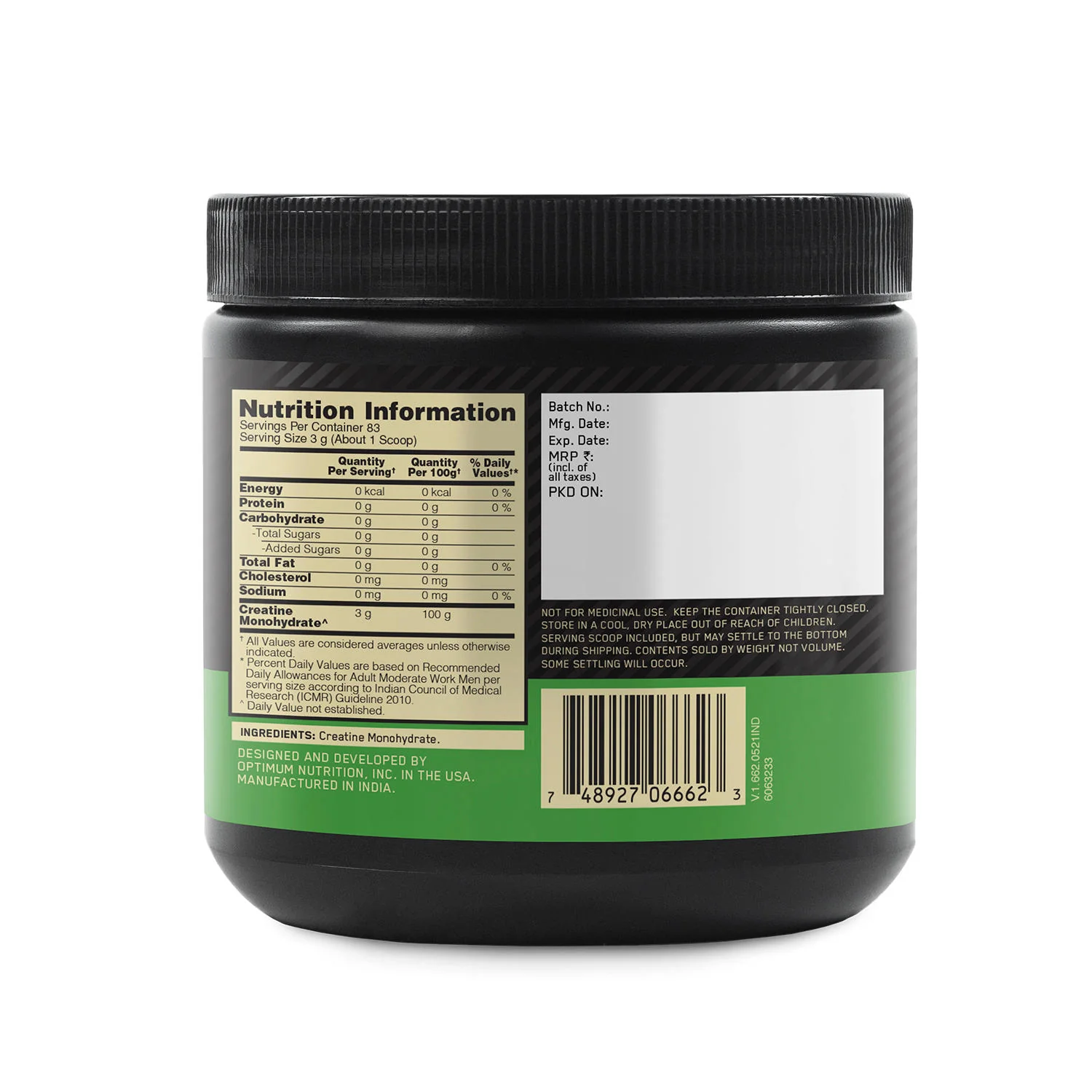optimum nutrition (on) micronized creatine monohydrate powder 250 g
