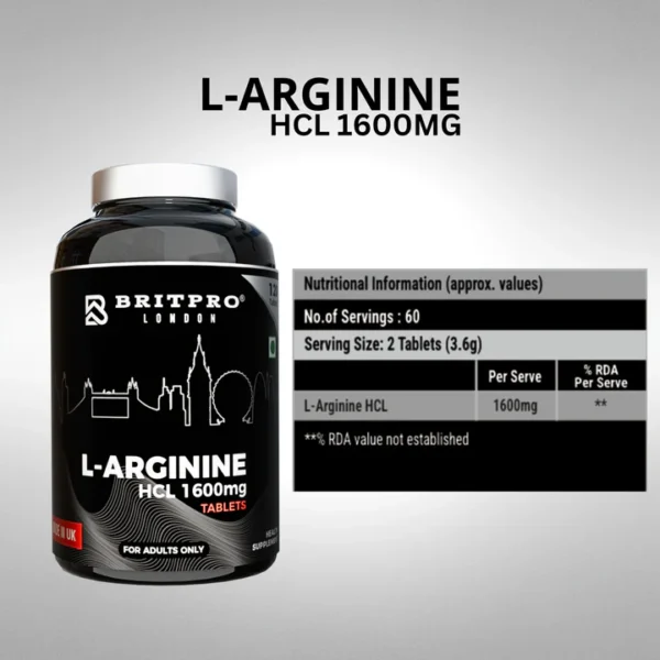 britpro london l arginine hcl 1600mg ( made in uk ) ( 😊free delivery😊 )
