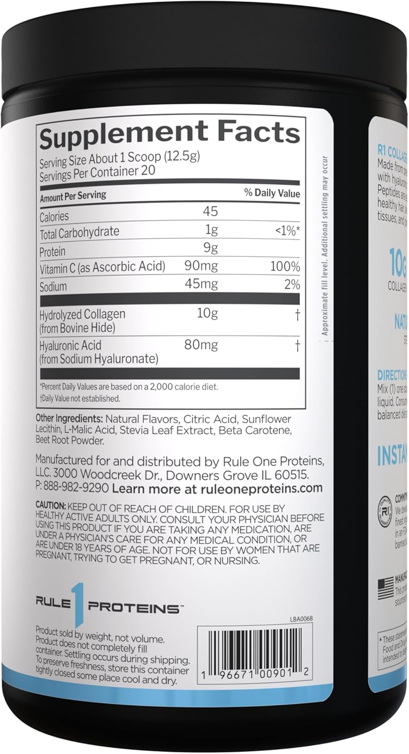 rule 1 proteins collagen peptides powder hydrolyzed bovine collagen, hyaluronic acid, and vitamin c. supports hair, skin, & nails rule 1 proteins collagen peptides powder hydrolyzed bovine collagen, hyaluronic acid, and vitamin c. supports hair, skin, & nails