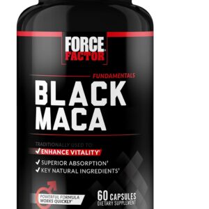 force factor black maca root vitality supplement for men with superior absorption and power, natural maca negra extract, fundamentals series, 1000mg, 60 capsules