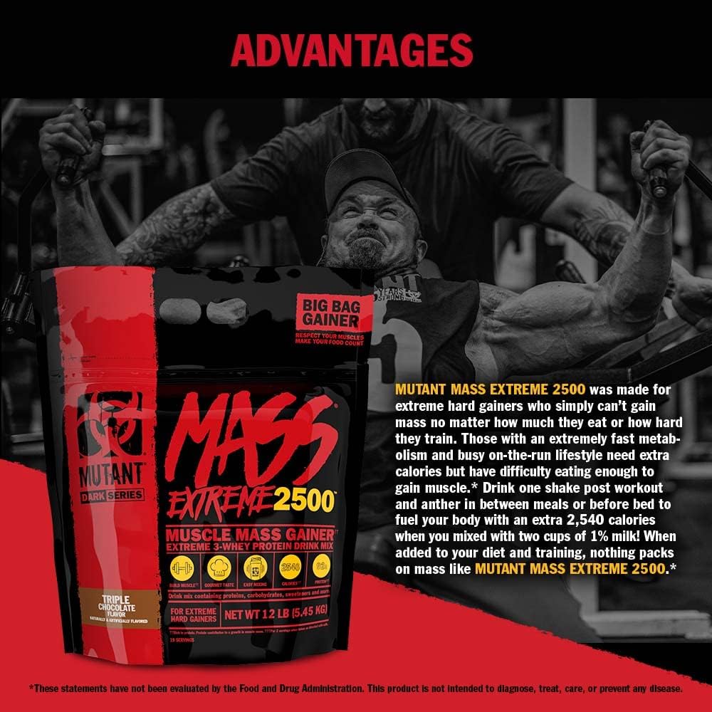 mutant mass extreme gainer 2500 2.72 kg (5.9 lb), triple chocolate ( old packing )