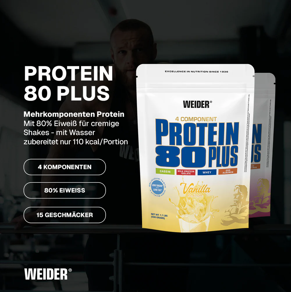 weider protein 80 plus 4 component protein with 80% high quality protein for creamy and delicious shakes! weider protein 80 plus 4 component protein with 80% high quality protein for creamy and delicious shakes!
