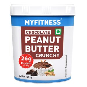 myfitness peanut butter chocolate spread crunchy 1.25kg | 23g protein & 9g fiber | tasty & healthy nut butter spread for breakfast & snacks | cholesterol free | zero trans fat |