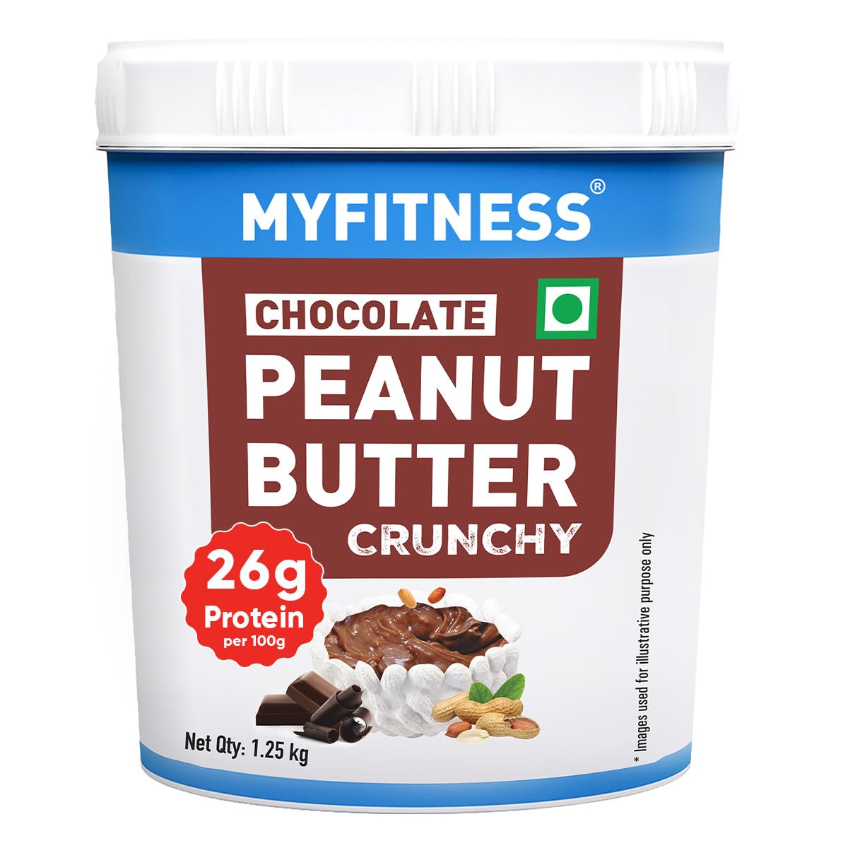 MYFITNESS Peanut Butter Chocolate Spread Crunchy 1.25kg | 23g Protein & 9g Fiber | Tasty & Healthy Nut Butter Spread for Breakfast & Snacks | Cholesterol Free | Zero Trans Fat |